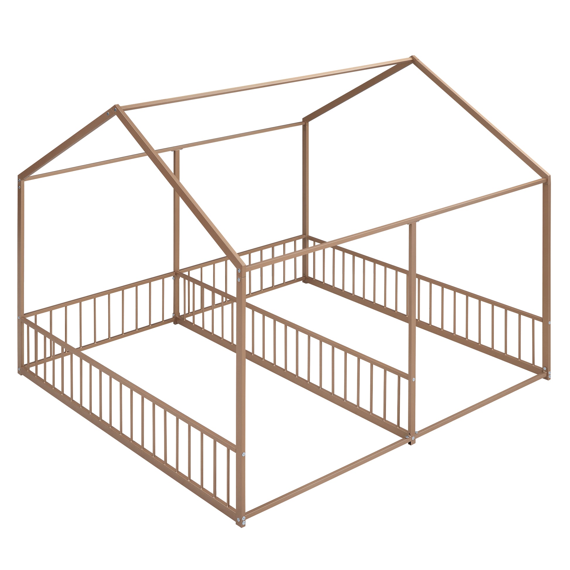 Metal Twin Size House Platform Beds, Two Shared Beds, Gold Box Spring Not Required Twin Gold Metal Bedroom Metal