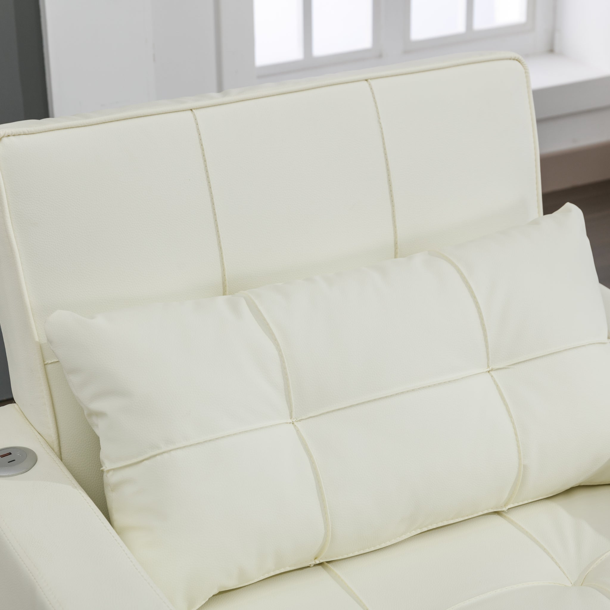 Futon Chair Bed Convertible Chair 3 In 1 Pull Out Sleeper Chair Beds With Usb Ports,Wear Resistant And Anti Scratch, Armchair Bed Sleeper For Living Room White Leather White Foam Leather 1 Seat