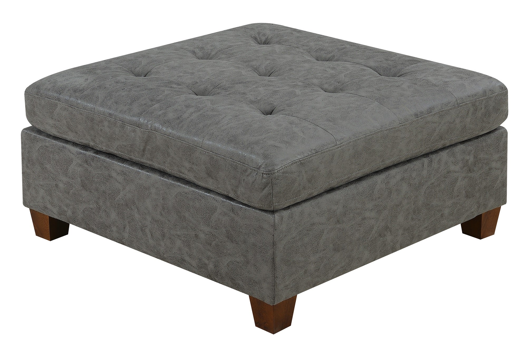 Living Room Furniture Tufted Cocktail Ottoman Antique Grey 1Pc Cushion Ottoman Seat Wooden Legs Grey Primary Living Space Contemporary,Modern Faux Leather