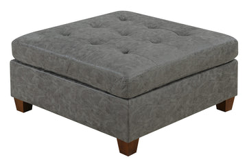 Living Room Furniture Tufted Cocktail Ottoman Antique Grey 1Pc Cushion Ottoman Seat Wooden Legs Grey Primary Living Space Contemporary,Modern Faux Leather