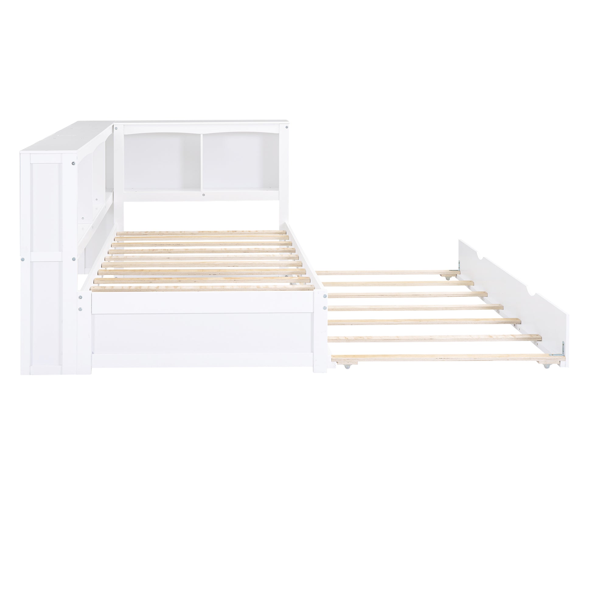 Twin Size Daybed With Trundle, Storage Cabinets And Usb Ports, White Box Spring Not Required Twin White Wood Solid Wood Mdf