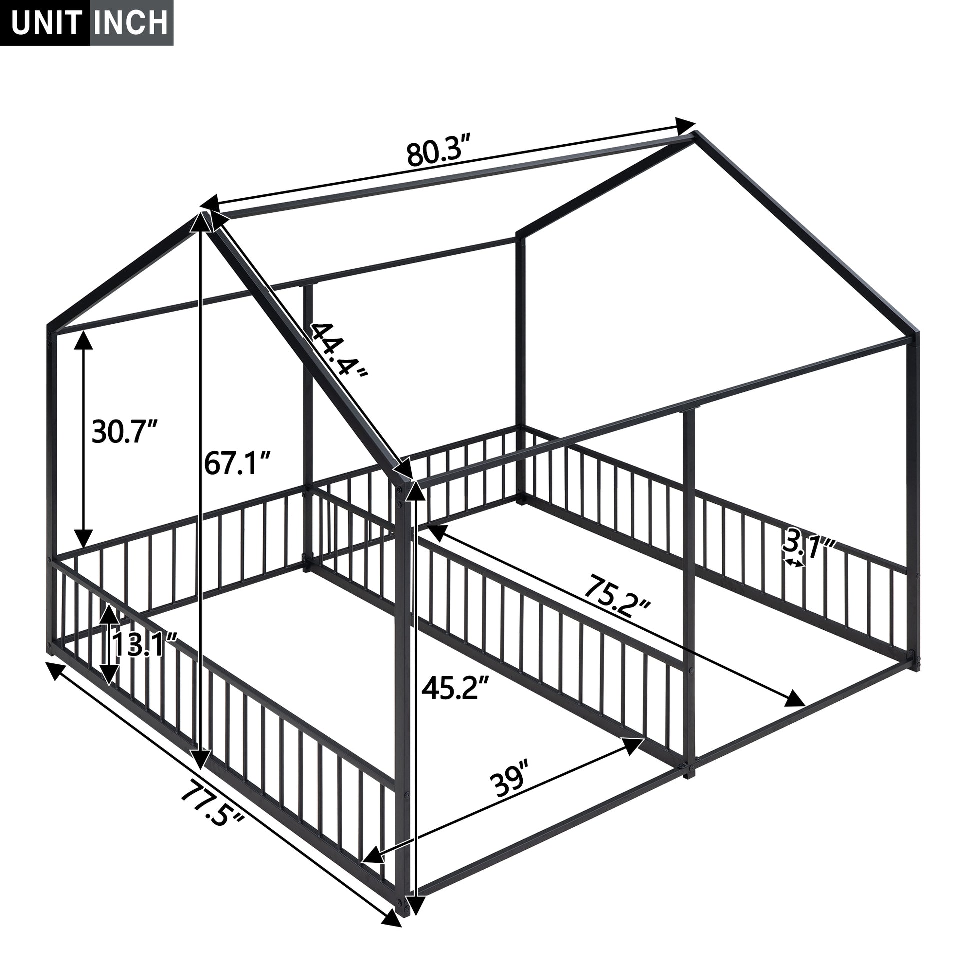 Metal Twin Size House Platform Beds, Two Shared Beds, Black Box Spring Not Required Twin Black Metal Bedroom Metal