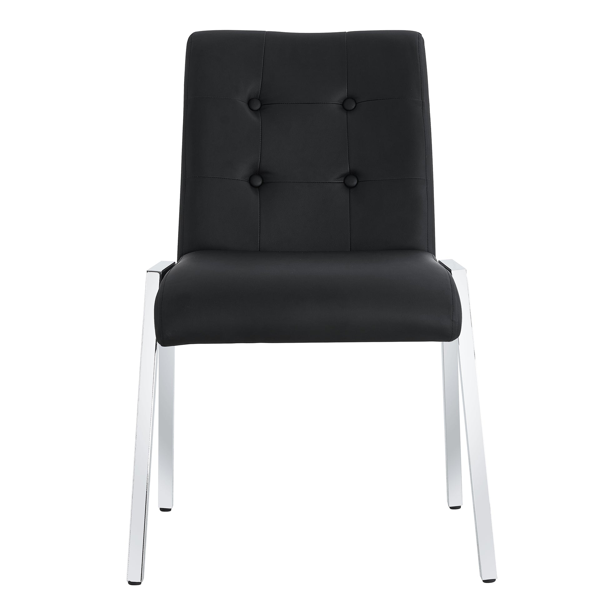 Grid Armless High Backrest Dining Chair, Electroplated Metal Legs, Black 2 Piece Set, Office Chair. Suitable For Restaurants, Living Rooms, Kitchens, And Offices. Xs 0809 Black Pu