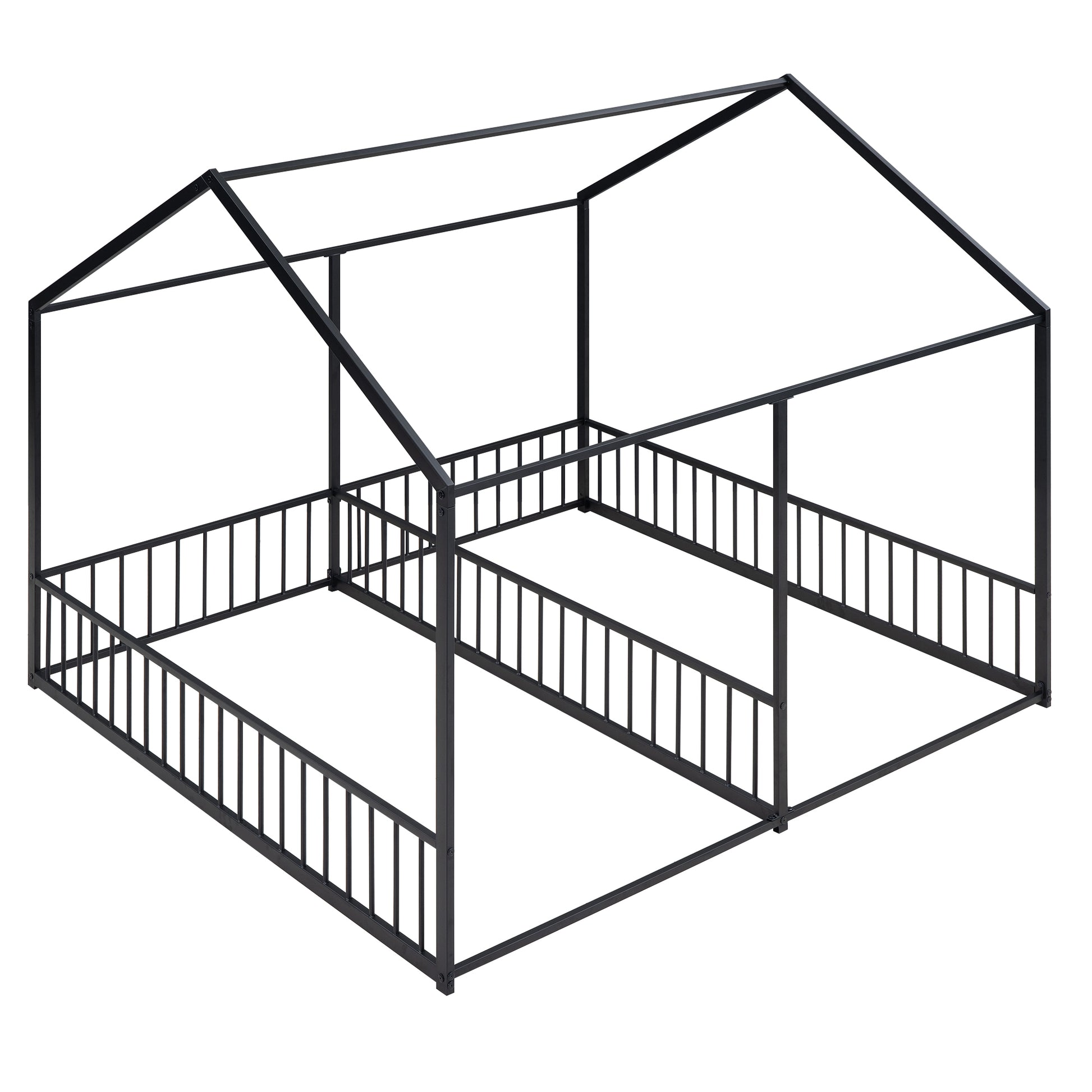 Metal Twin Size House Platform Beds, Two Shared Beds, Black Box Spring Not Required Twin Black Metal Bedroom Metal