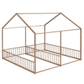 Metal Twin Size House Platform Beds, Two Shared Beds, Gold Box Spring Not Required Twin Gold Metal Bedroom Metal