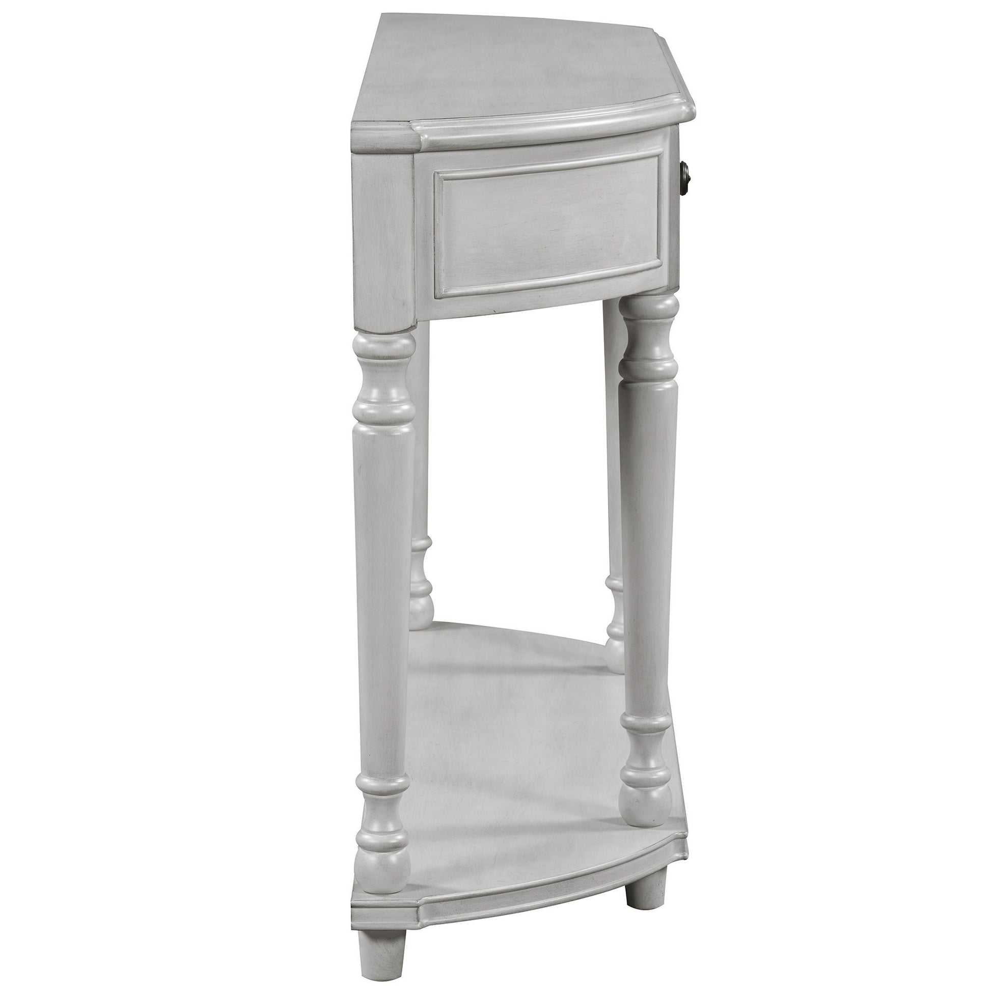 Retro Circular Curved Design Console Table With Open Style Shelf Solid Wooden Frame And Legs Two Top Drawers Gray Wash, Old Sku: Wf298768Aae Gray Wash Solid Wood