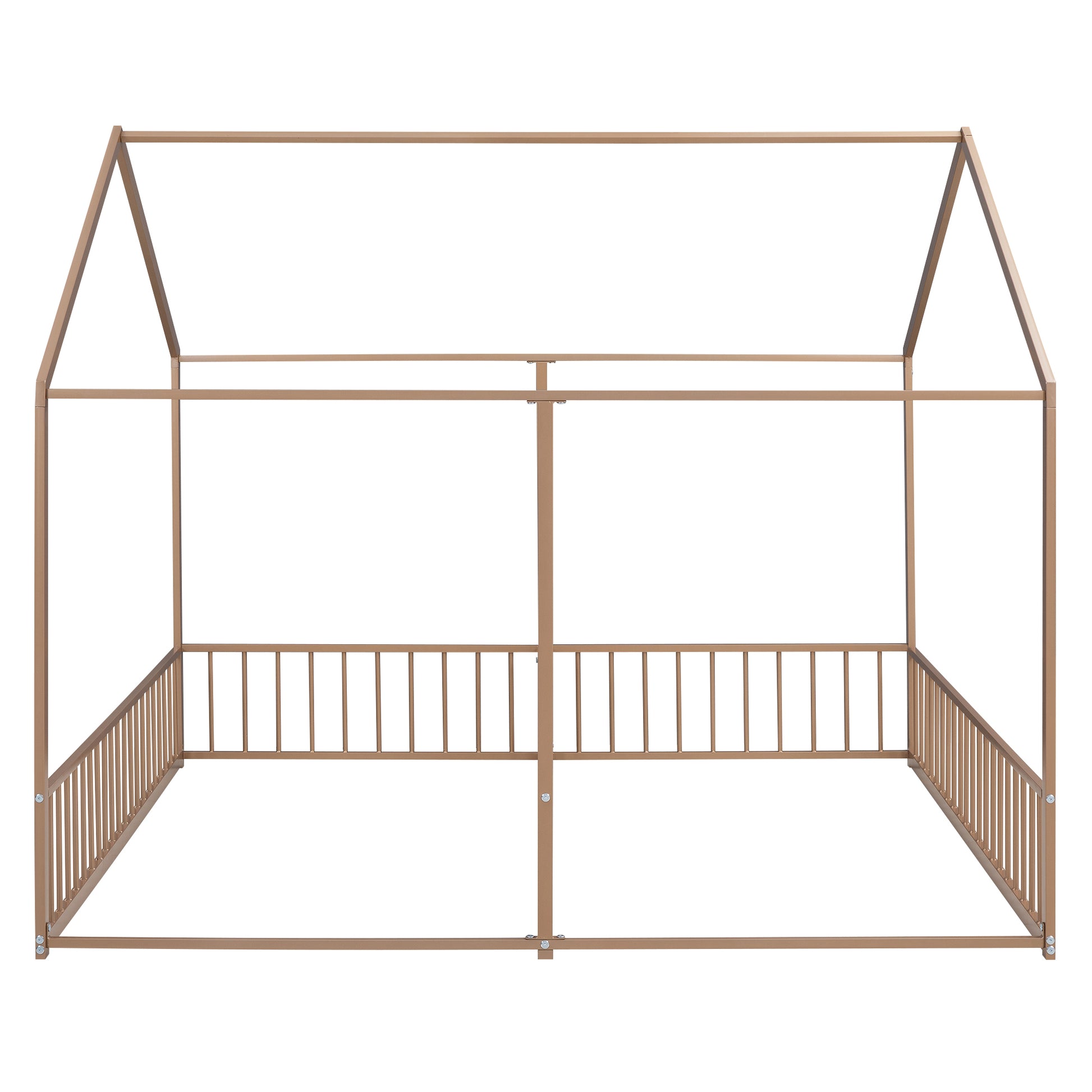 Metal Twin Size House Platform Beds, Two Shared Beds, Gold Box Spring Not Required Twin Gold Metal Bedroom Metal