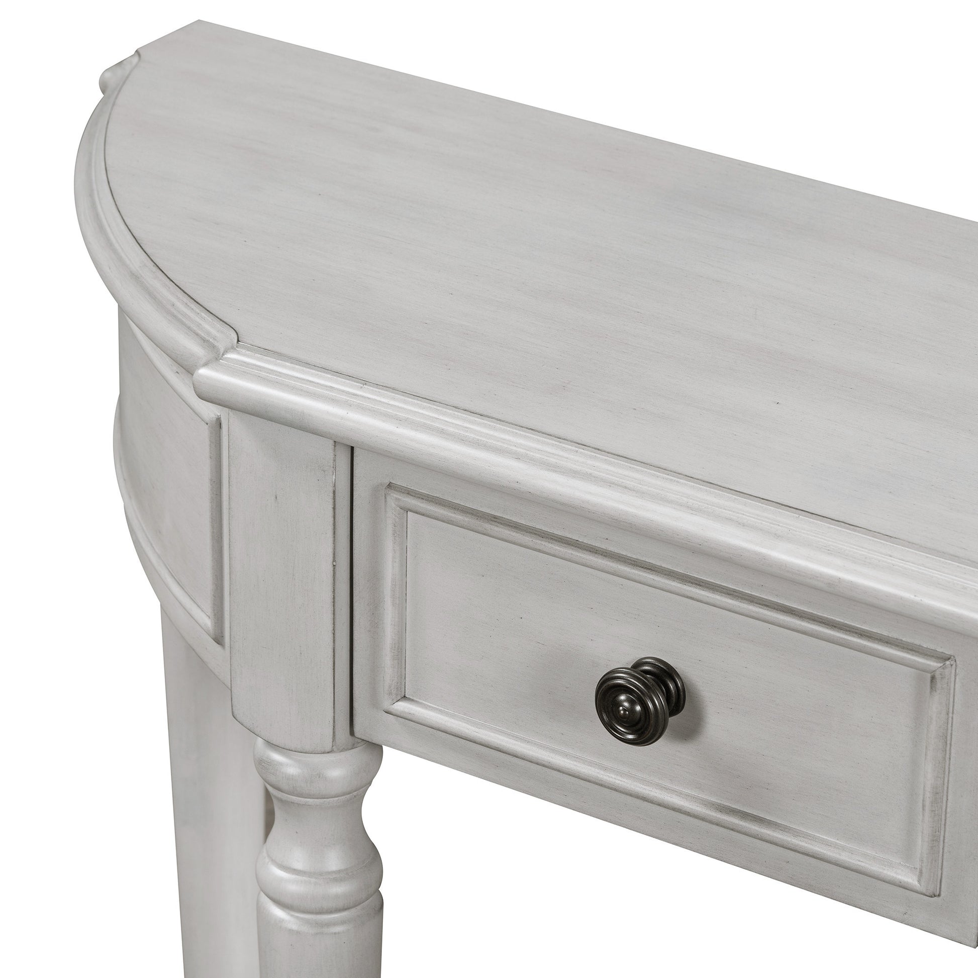 Retro Circular Curved Design Console Table With Open Style Shelf Solid Wooden Frame And Legs Two Top Drawers Gray Wash, Old Sku: Wf298768Aae Gray Wash Solid Wood