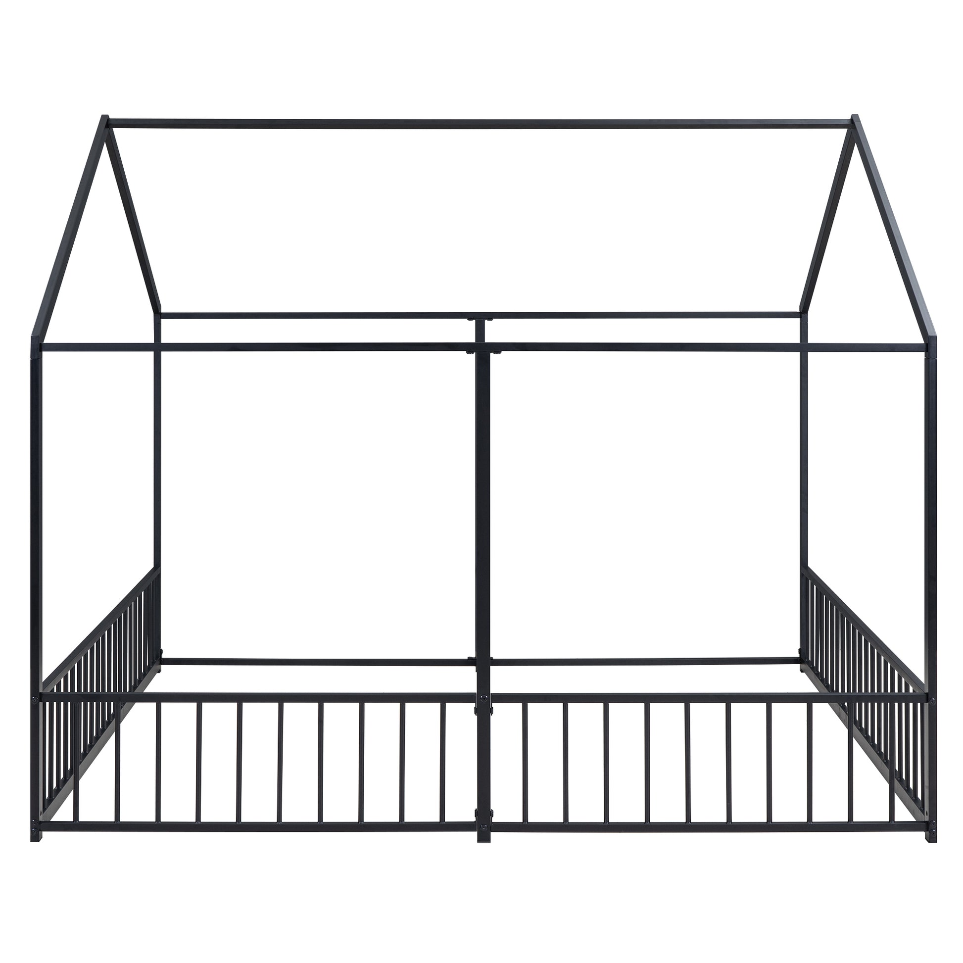 Metal Twin Size House Platform Beds, Two Shared Beds, Black Box Spring Not Required Twin Black Metal Bedroom Metal