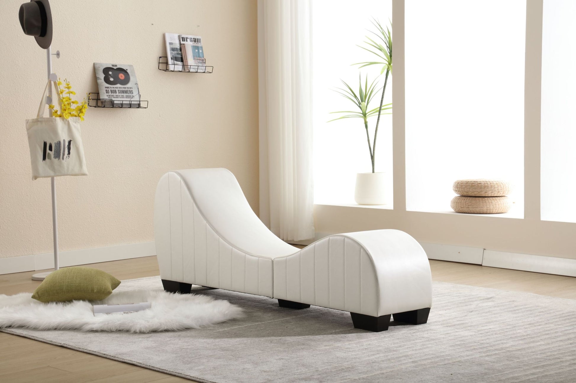 Factory Direct Yoga Chaise Lounge Collection For Stretching & Relaxation Modern Faux Leather Curved Sofa, Modern Faux Leather Curved Sofa, Living Room Bedroom Accent White Primary Living Space American Design,Luxury Plywood Pvc
