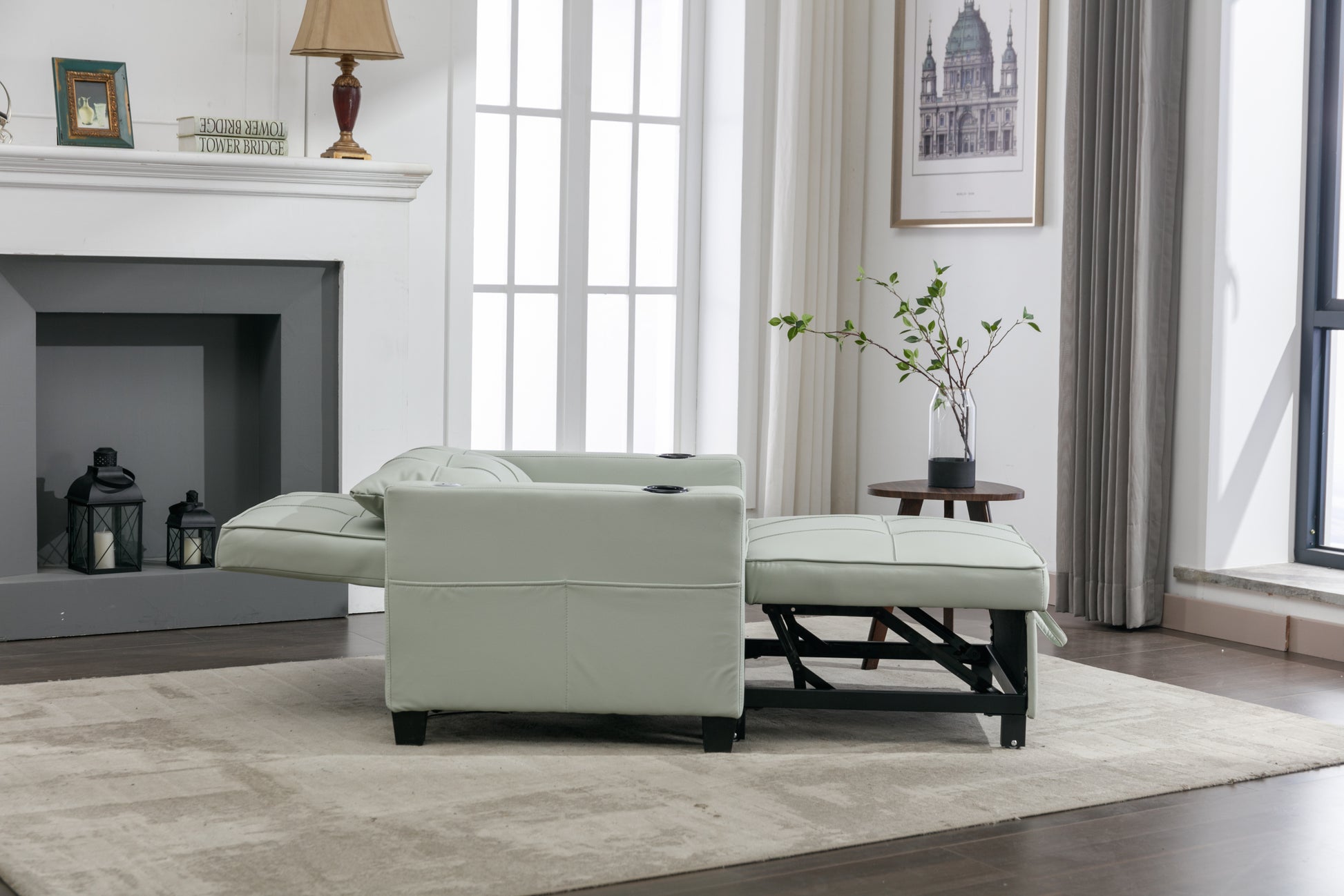 Futon Chair Bed Convertible Chair 3 In 1 Pull Out Sleeper Chair Beds With Usb Ports, Wear Resistant And Anti Scratch, Armchair Bed Sleeper For Living Room Green Leather Green Foam Leather 1 Seat