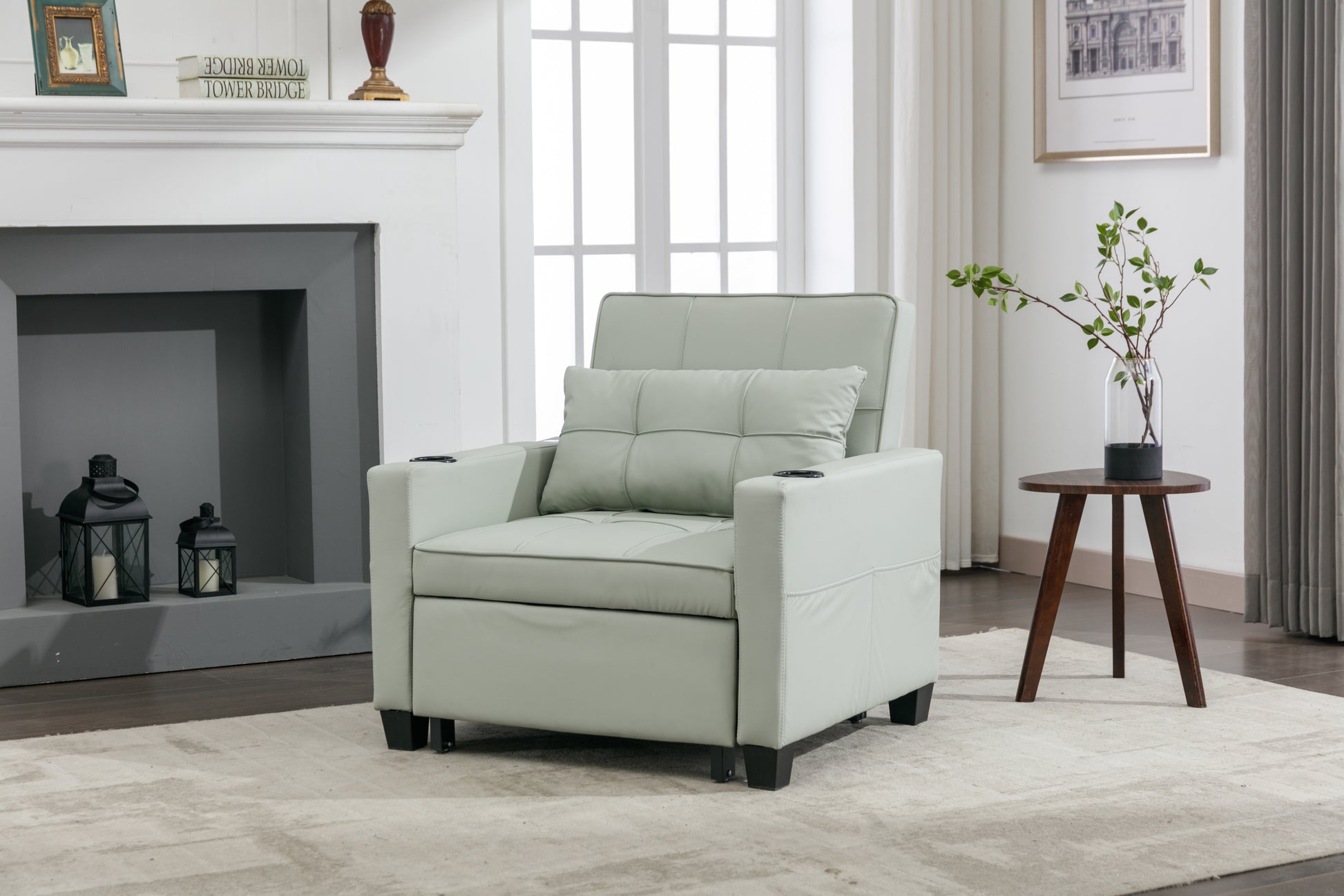 Futon Chair Bed Convertible Chair 3 In 1 Pull Out Sleeper Chair Beds With Usb Ports, Wear Resistant And Anti Scratch, Armchair Bed Sleeper For Living Room Green Leather Green Foam Leather 1 Seat