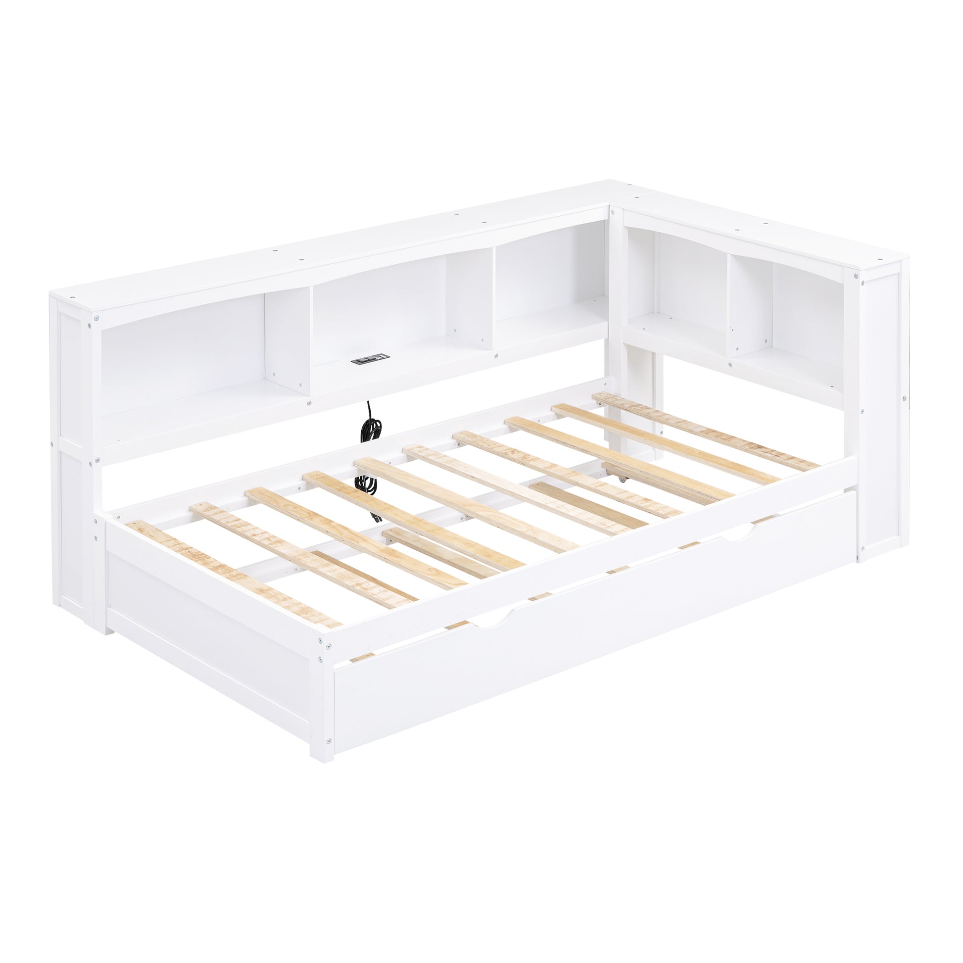 Twin Size Daybed With Trundle, Storage Cabinets And Usb Ports, White Box Spring Not Required Twin White Wood Solid Wood Mdf