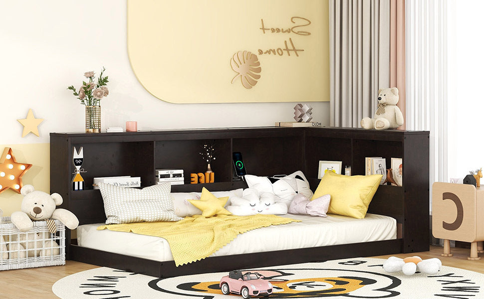 Wood Twin Size Daybed With Storage Cabinets And Usb Ports, Espresso Box Spring Not Required Espresso Wood Solid Wood Mdf