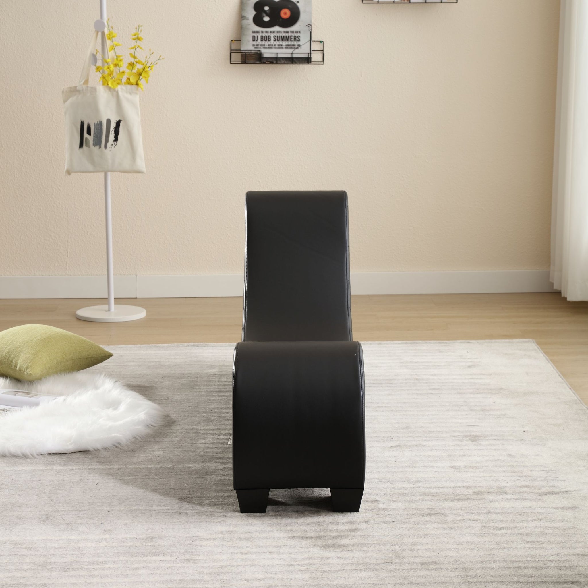 Factory Direct Yoga Chaise Lounge Collection For Stretching & Relaxation Modern Faux Leather Curved Sofa, Modern Faux Leather Curved Sofa, Living Room Bedroom Accent Black American Design Plywood Pvc