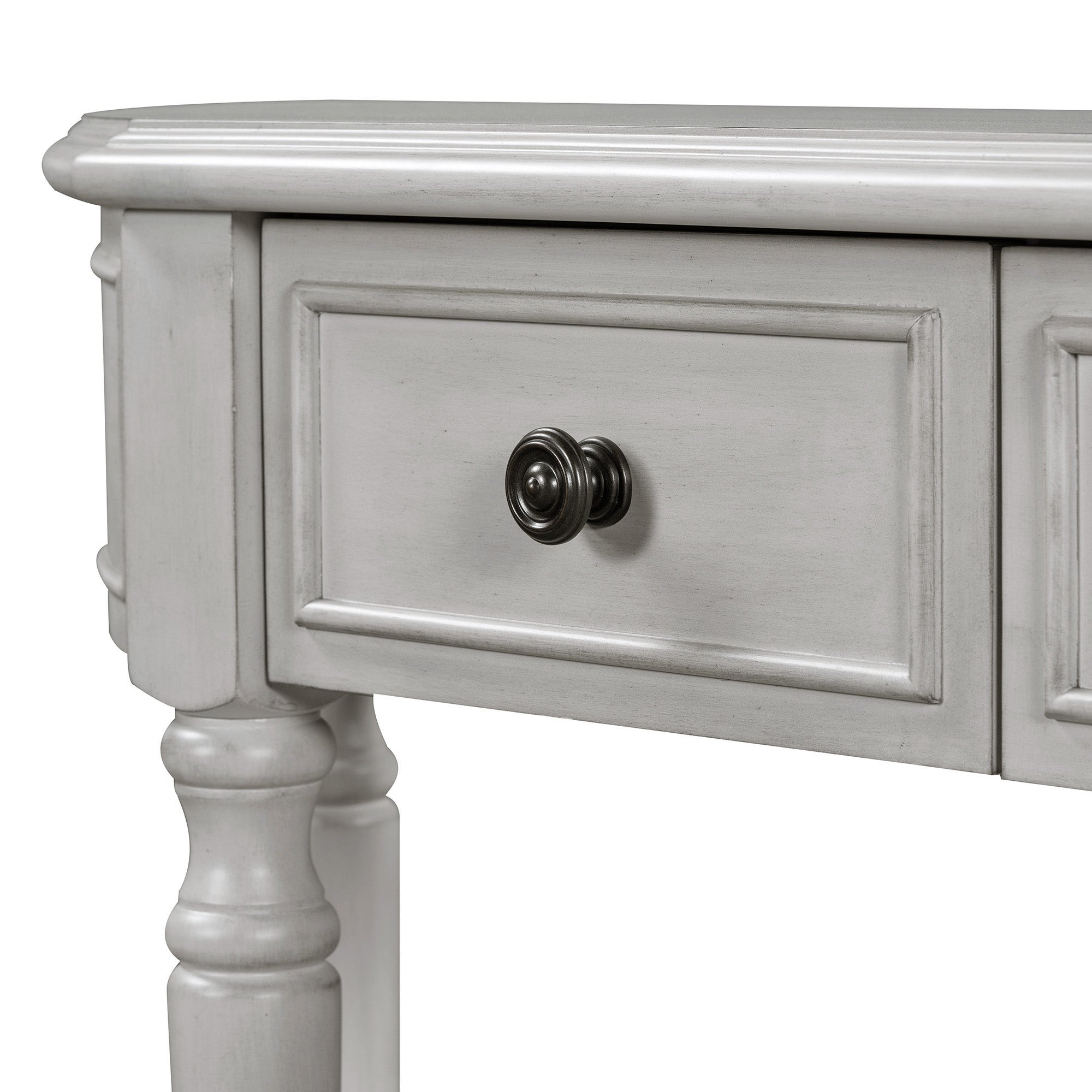 Retro Circular Curved Design Console Table With Open Style Shelf Solid Wooden Frame And Legs Two Top Drawers Gray Wash, Old Sku: Wf298768Aae Gray Wash Solid Wood