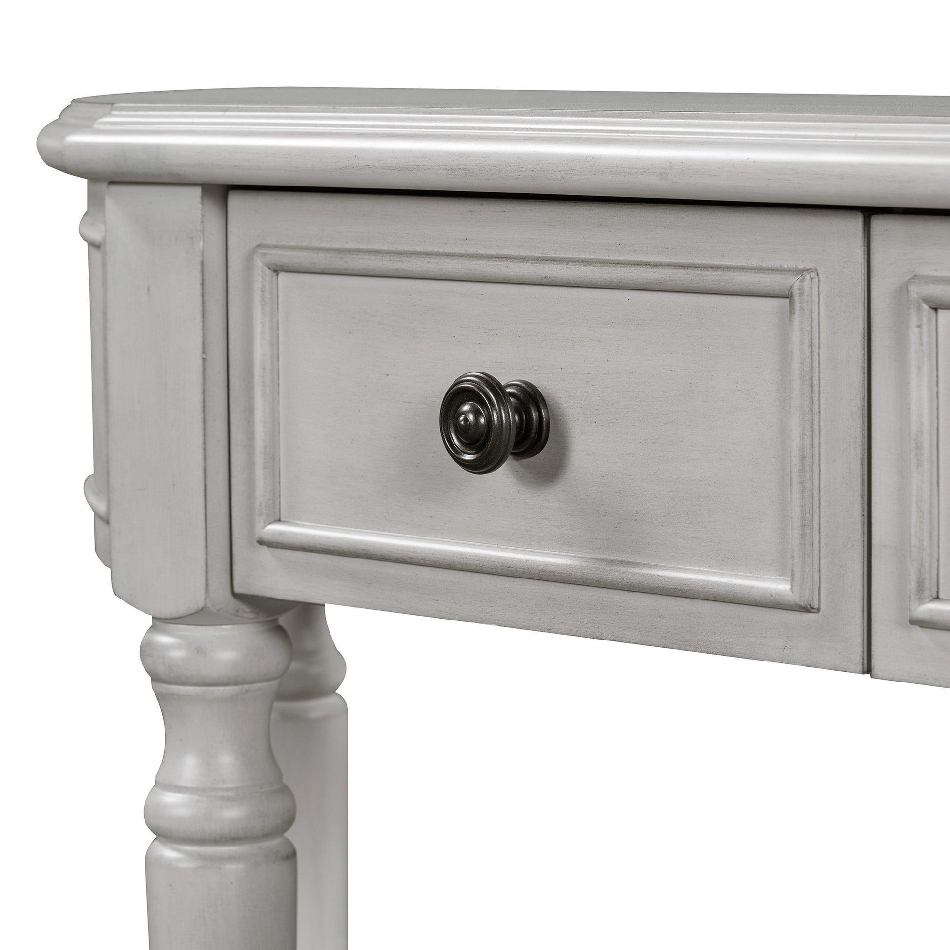 Retro Circular Curved Design Console Table With Open Style Shelf Solid Wooden Frame And Legs Two Top Drawers Gray Wash, Old Sku: Wf298768Aae Gray Wash Solid Wood