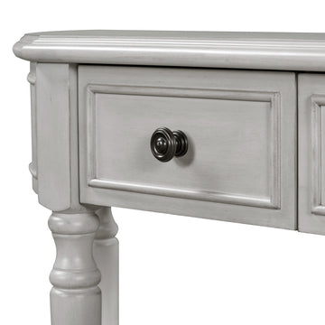 Retro Circular Curved Design Console Table With Open Style Shelf Solid Wooden Frame And Legs Two Top Drawers Gray Wash, Old Sku: Wf298768Aae Gray Wash Solid Wood