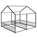 Metal Twin Size House Platform Beds, Two Shared Beds, Black Box Spring Not Required Twin Black Metal Bedroom Metal