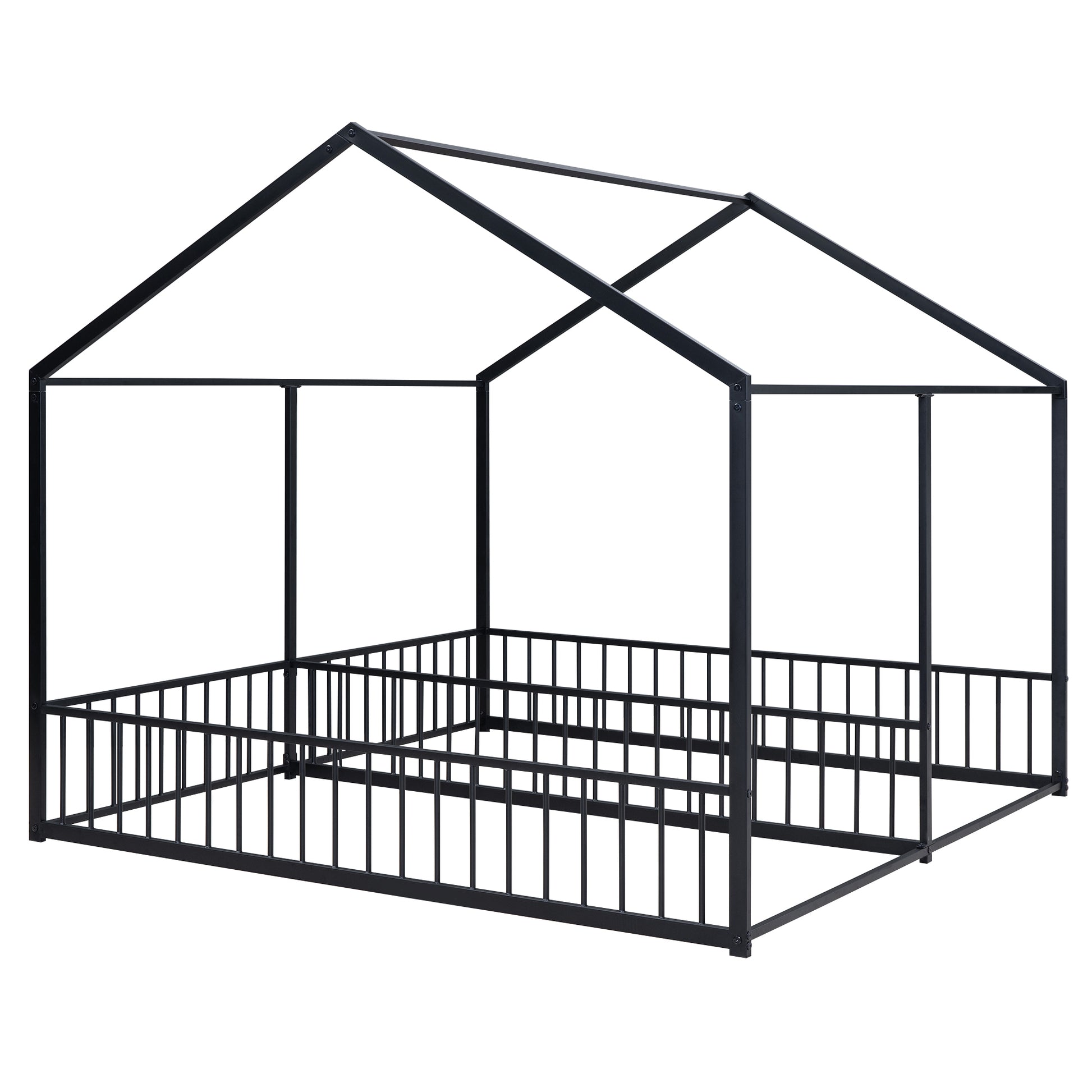 Metal Twin Size House Platform Beds, Two Shared Beds, Black Box Spring Not Required Twin Black Metal Bedroom Metal