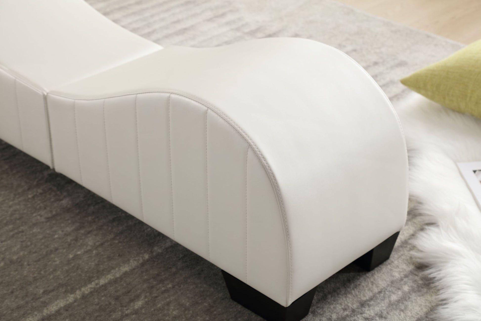 Factory Direct Yoga Chaise Lounge Collection For Stretching & Relaxation Modern Faux Leather Curved Sofa, Modern Faux Leather Curved Sofa, Living Room Bedroom Accent White Primary Living Space American Design,Luxury Plywood Pvc