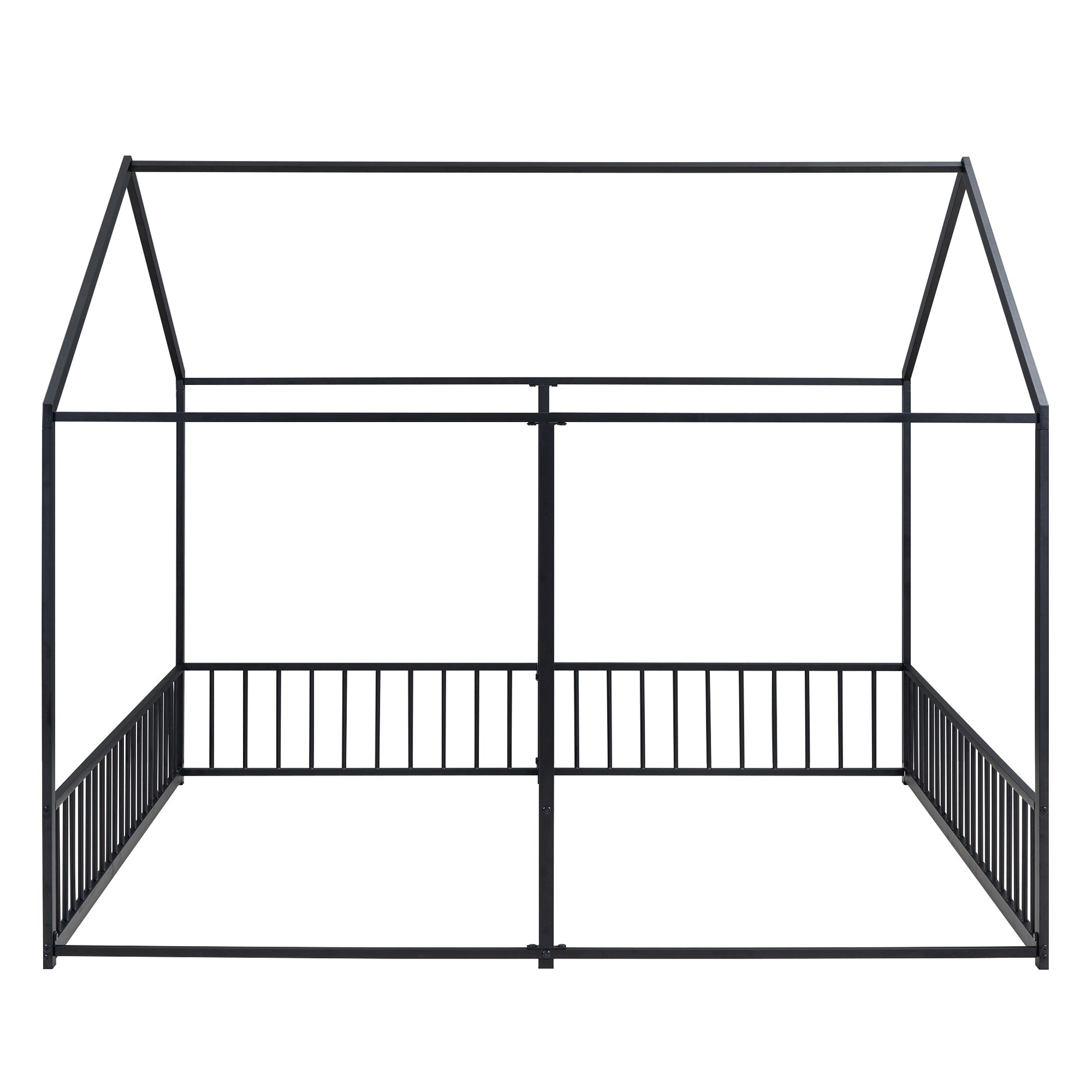 Metal Twin Size House Platform Beds, Two Shared Beds, Black Box Spring Not Required Twin Black Metal Bedroom Metal