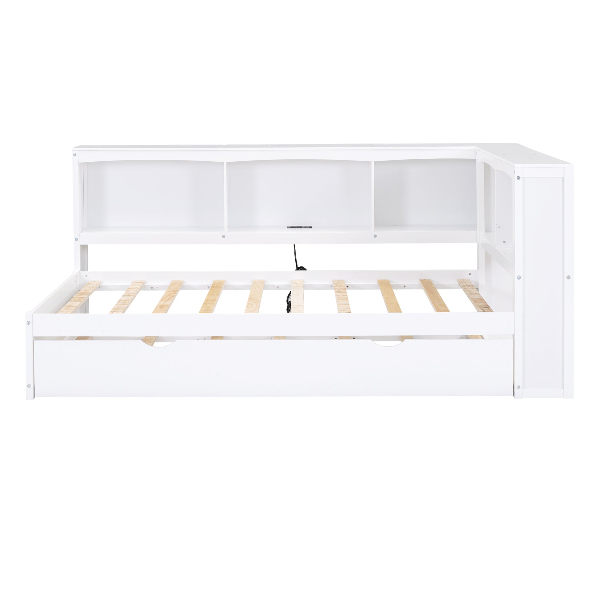 Twin Size Daybed With Trundle, Storage Cabinets And Usb Ports, White Box Spring Not Required Twin White Wood Solid Wood Mdf