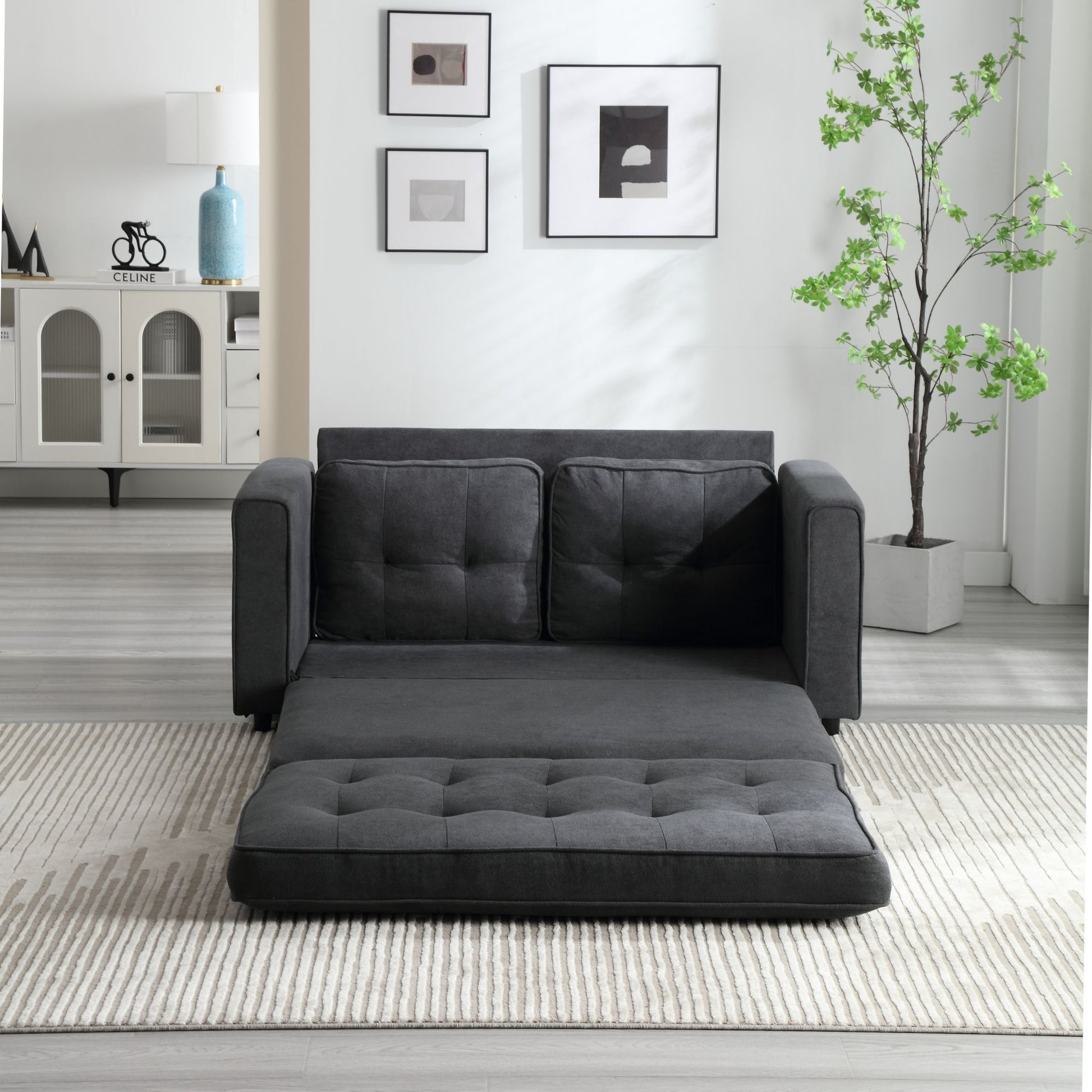 3 Fold Sofa,Convertible Futon Couch Sleeper Sofabed,Space Saving Seat,Pull Out Couch Bed For Living Room,Dark Gray & Light Gray & Beige,Velvet Linen Fabric Dark Gray Velvet