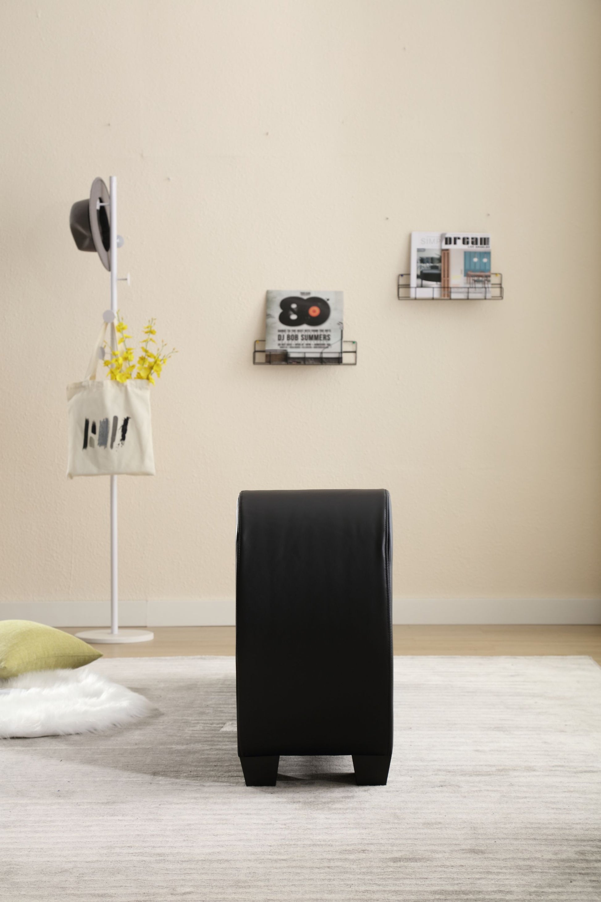 Factory Direct Yoga Chaise Lounge Collection For Stretching & Relaxation Modern Faux Leather Curved Sofa, Modern Faux Leather Curved Sofa, Living Room Bedroom Accent Black American Design Plywood Pvc