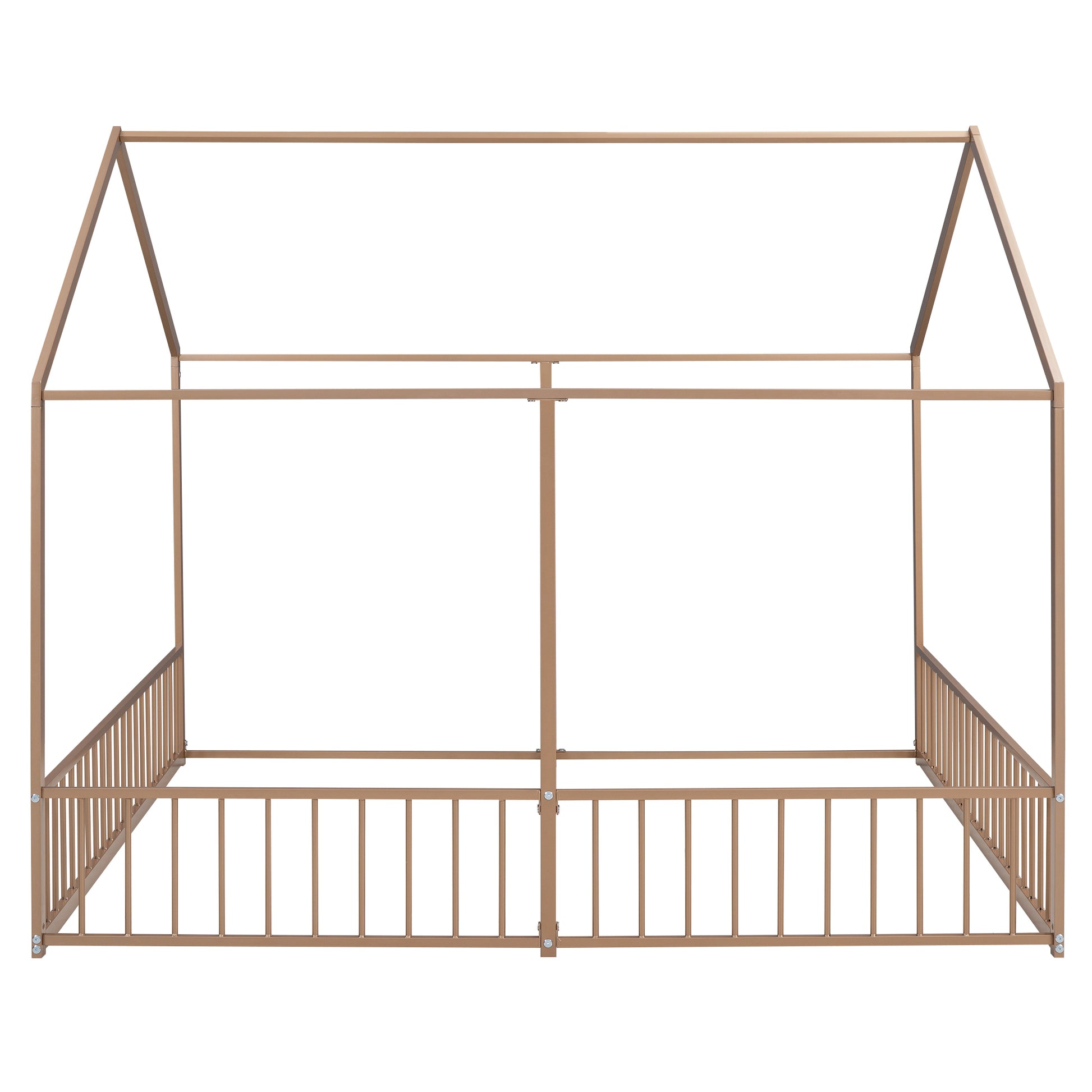 Metal Twin Size House Platform Beds, Two Shared Beds, Gold Box Spring Not Required Twin Gold Metal Bedroom Metal