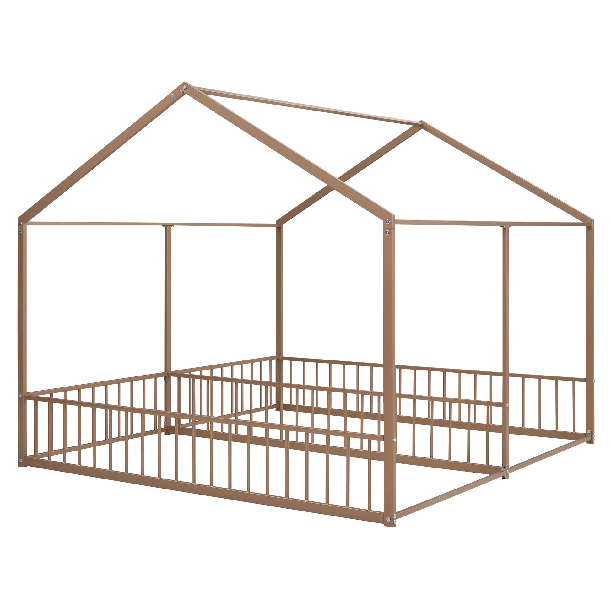 Metal Twin Size House Platform Beds, Two Shared Beds, Gold Box Spring Not Required Twin Gold Metal Bedroom Metal