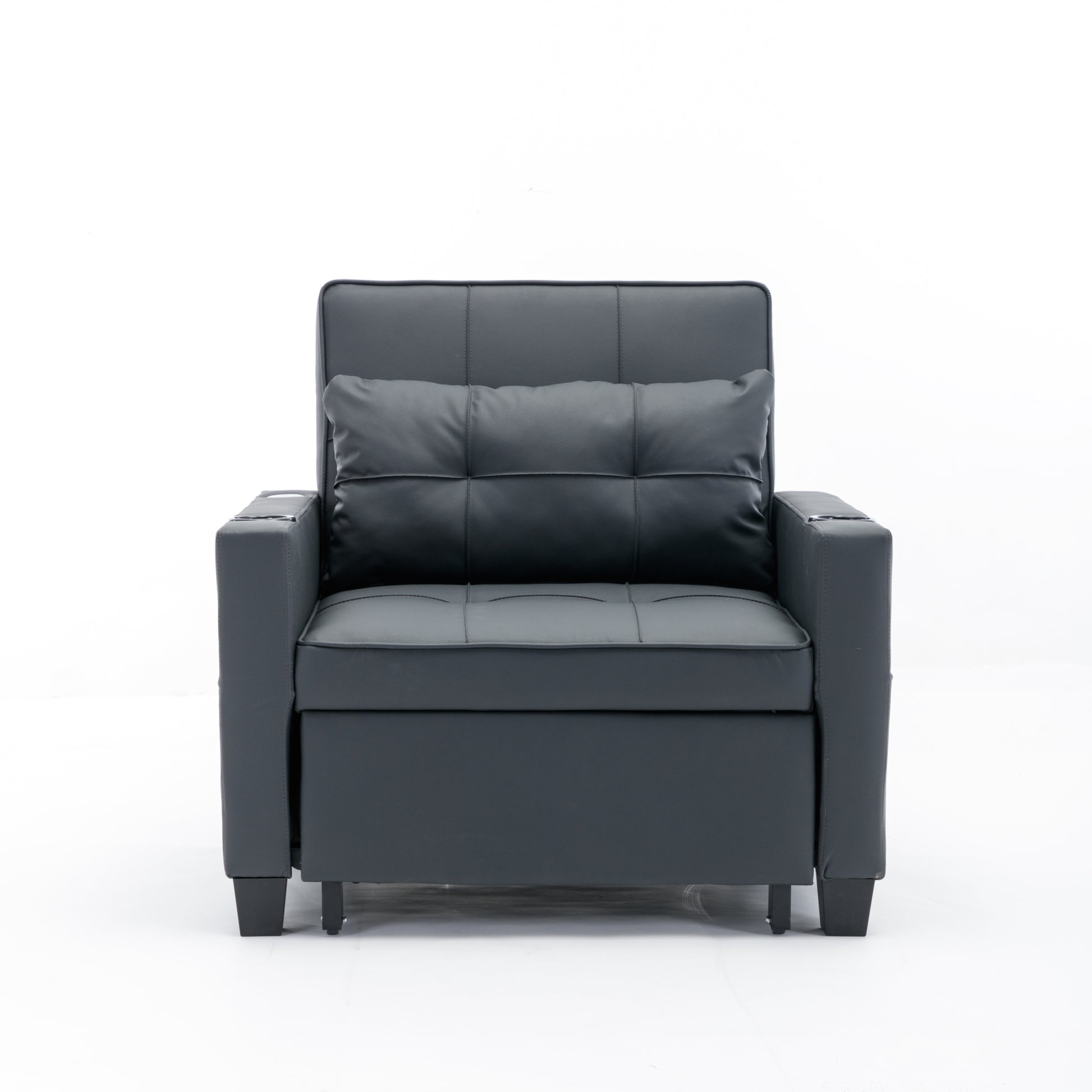 Futon Chair Bed Convertible Chair 3 In 1 Pull Out Sleeper Chair Beds With Usb Ports, Wear Resistant And Anti Scratch, Armchair Bed Sleeper For Living Room Black Leather Black Foam Leather 1 Seat