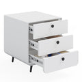 Modern Night Stand Storage Cabinet For Living Room Bedroom, Steel Cabinet With 3 Drawers,Bedside Furniture, Circular Handle White 3 Drawers Steel