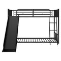 Metal Bunk Bed With Slide, Twin Over Twin, Black Box Spring Not Required Black Metal Bedroom Metal