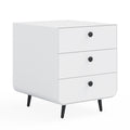 Modern Night Stand Storage Cabinet For Living Room Bedroom, Steel Cabinet With 3 Drawers,Bedside Furniture, Circular Handle White 3 Drawers Steel