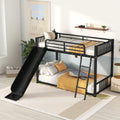 Metal Bunk Bed With Slide, Twin Over Twin, Black Box Spring Not Required Black Metal Bedroom Metal