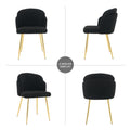 Modern Simple Black Teddy Fleece Dining Chair Fabric Upholstered Chairs Home Bedroom Stool Back Dressing Chair Gold Metal Legs Set Of 2 Black Foam Metal