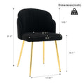 Modern Simple Black Teddy Fleece Dining Chair Fabric Upholstered Chairs Home Bedroom Stool Back Dressing Chair Gold Metal Legs Set Of 2 Black Foam Metal