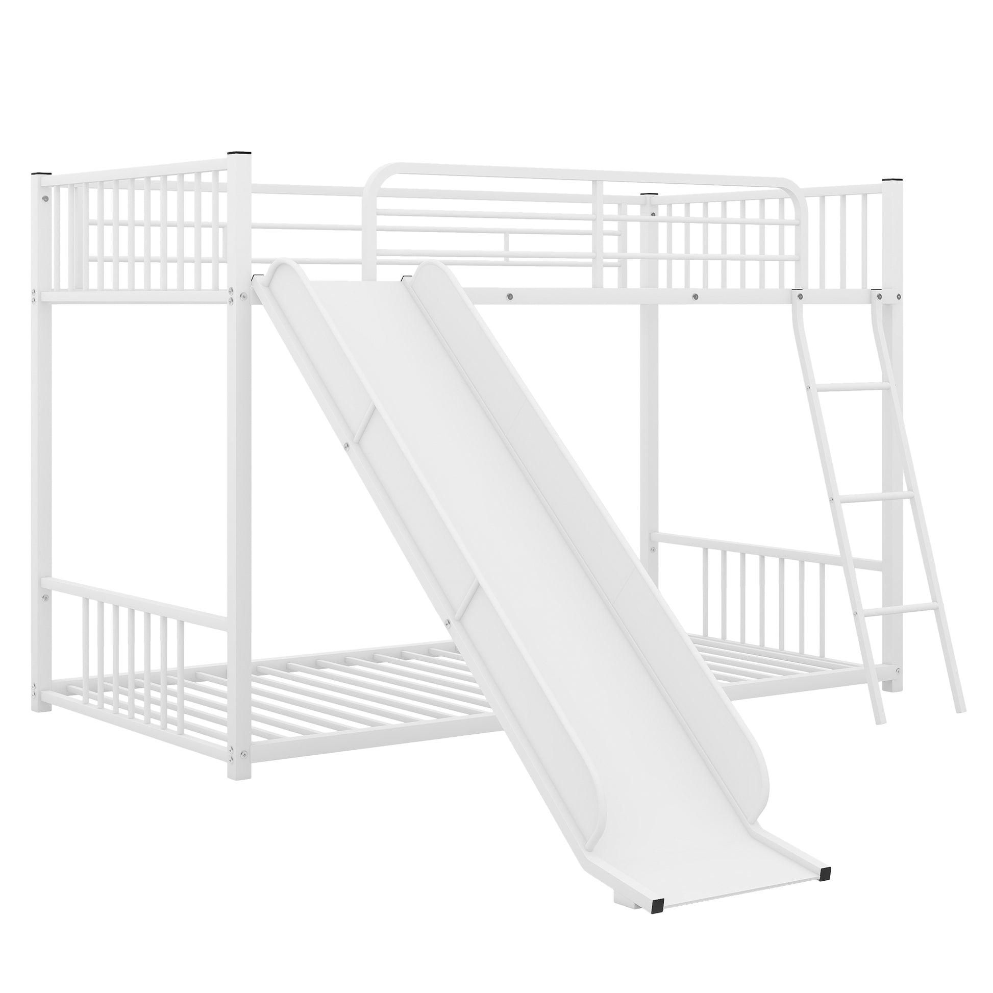 Metal Bunk Bed With Slide, Twin Over Twin, White Box Spring Not Required White Metal Bedroom Metal