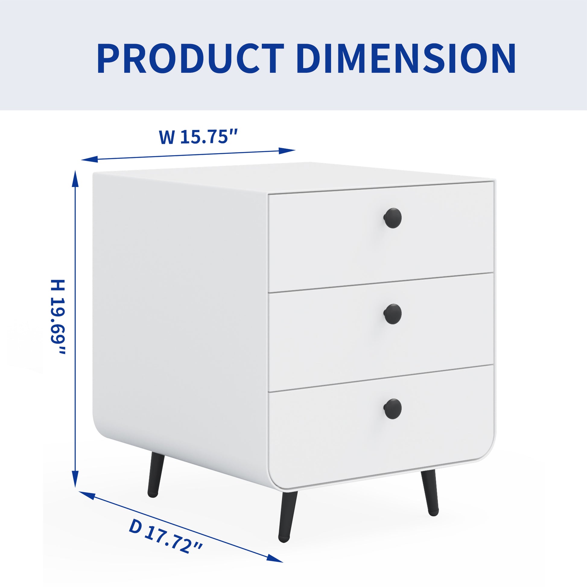 Modern Night Stand Storage Cabinet For Living Room Bedroom, Steel Cabinet With 3 Drawers,Bedside Furniture, Circular Handle White 3 Drawers Steel
