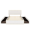 Full Size Upholstered Platform Bed With 4 Drawers And Golden Edge On The Headboard & Footboard, White Full White Upholstered