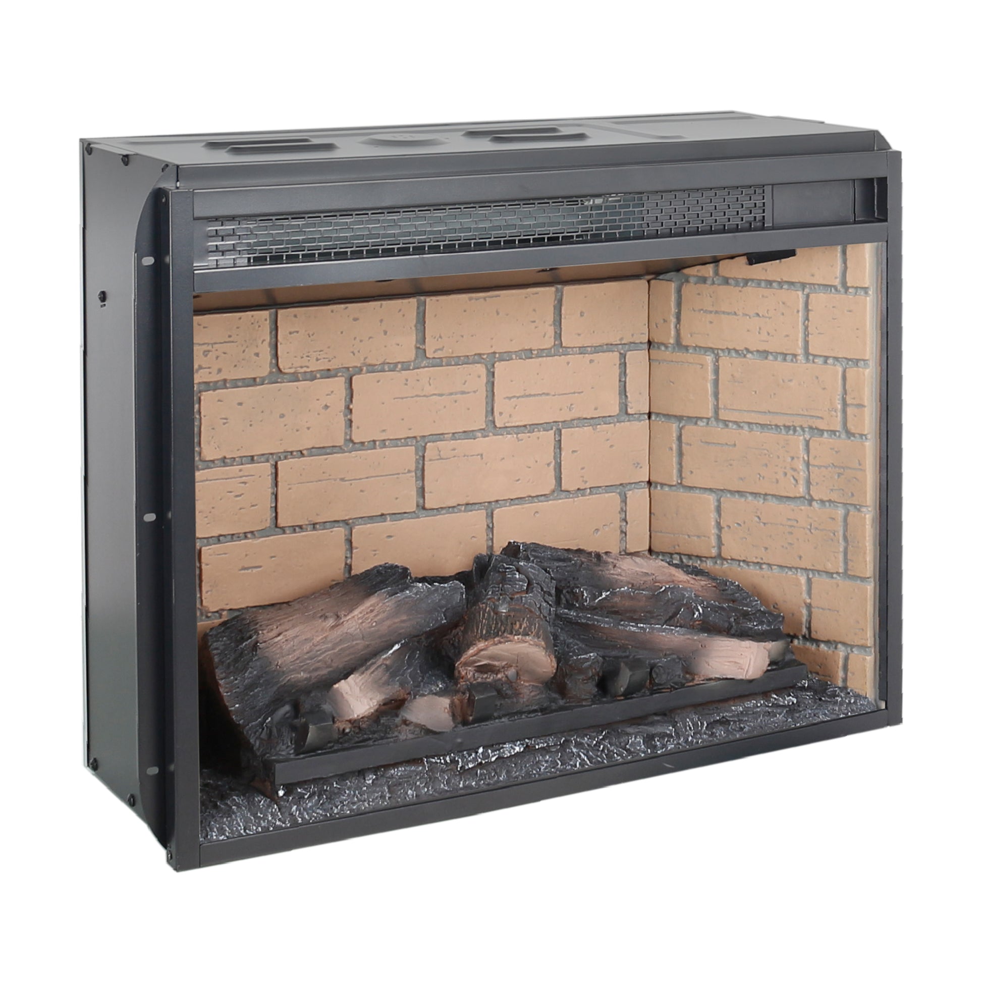 23 Inch Infrared Quartz Heater Fireplace Insert Woodlog Version With Brick Powder Coated Electric Antique Black Vent Free Primary Living Space Yes Insert Tempered Glass Sheet Metal Plastic Electric