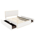 Full Size Upholstered Platform Bed With 4 Drawers And Golden Edge On The Headboard & Footboard, White Full White Upholstered