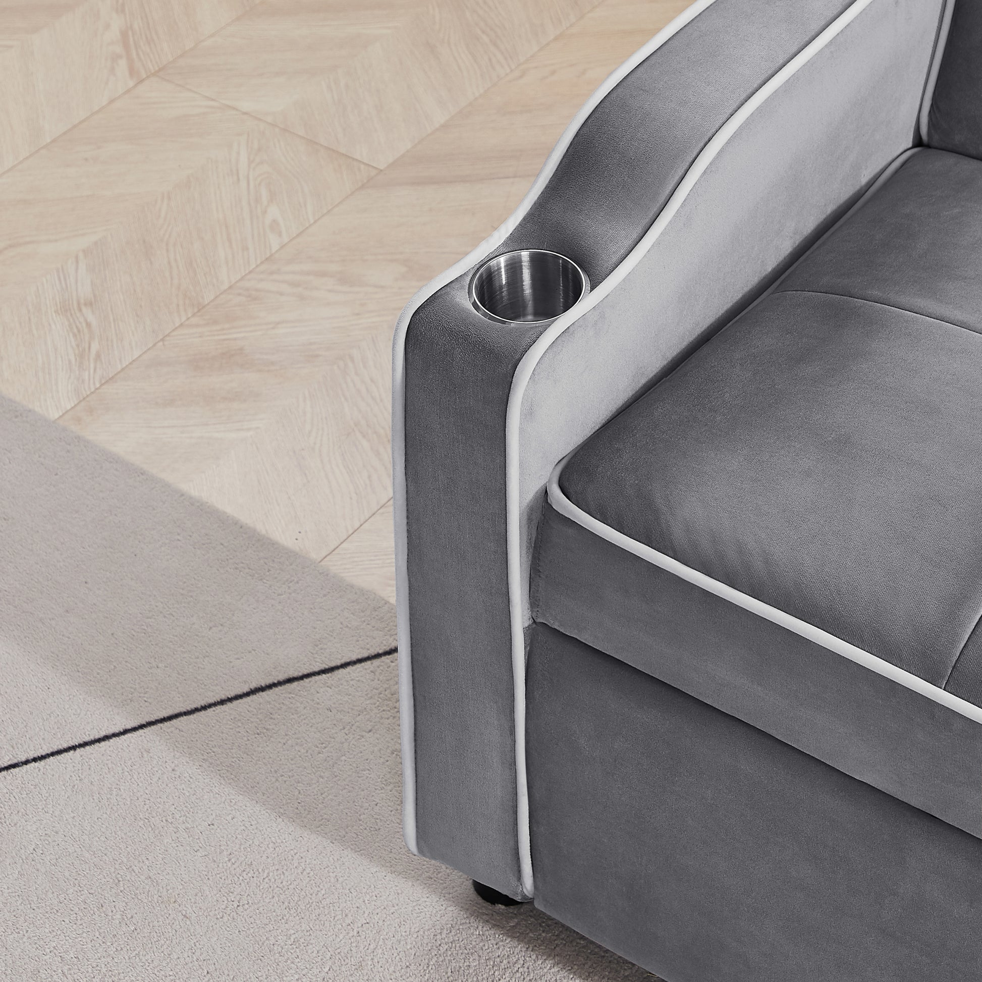 Sofa Bed, 3 In 1 Convertible Sofa Chair Bed, Adjustable Backrest Chair, Chaise Lounge With Usb Ports, Cup Holder, Side Pocket,Gray Gray Velvet