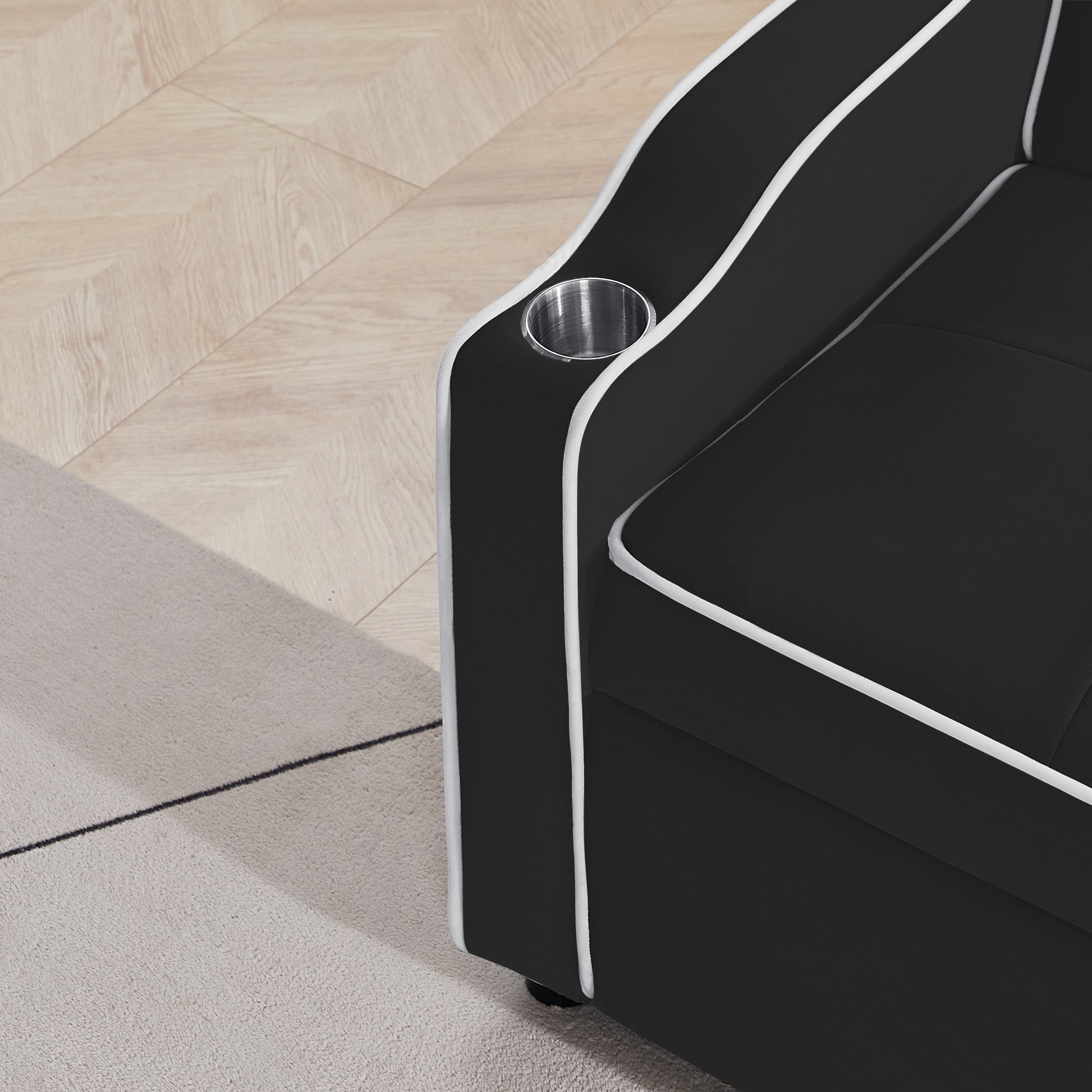 Sofa Bed, 3 In 1 Convertible Sofa Chair Bed, Adjustable Backrest Chair, Chaise Lounge With Usb Ports, Cup Holder, Side Pocket,Black Black Velvet