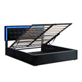 Queen Size Tufted Upholstered Platform Bed With Hydraulic Storage System,Pu Storage Bed With Led Lights,Black Black Pu