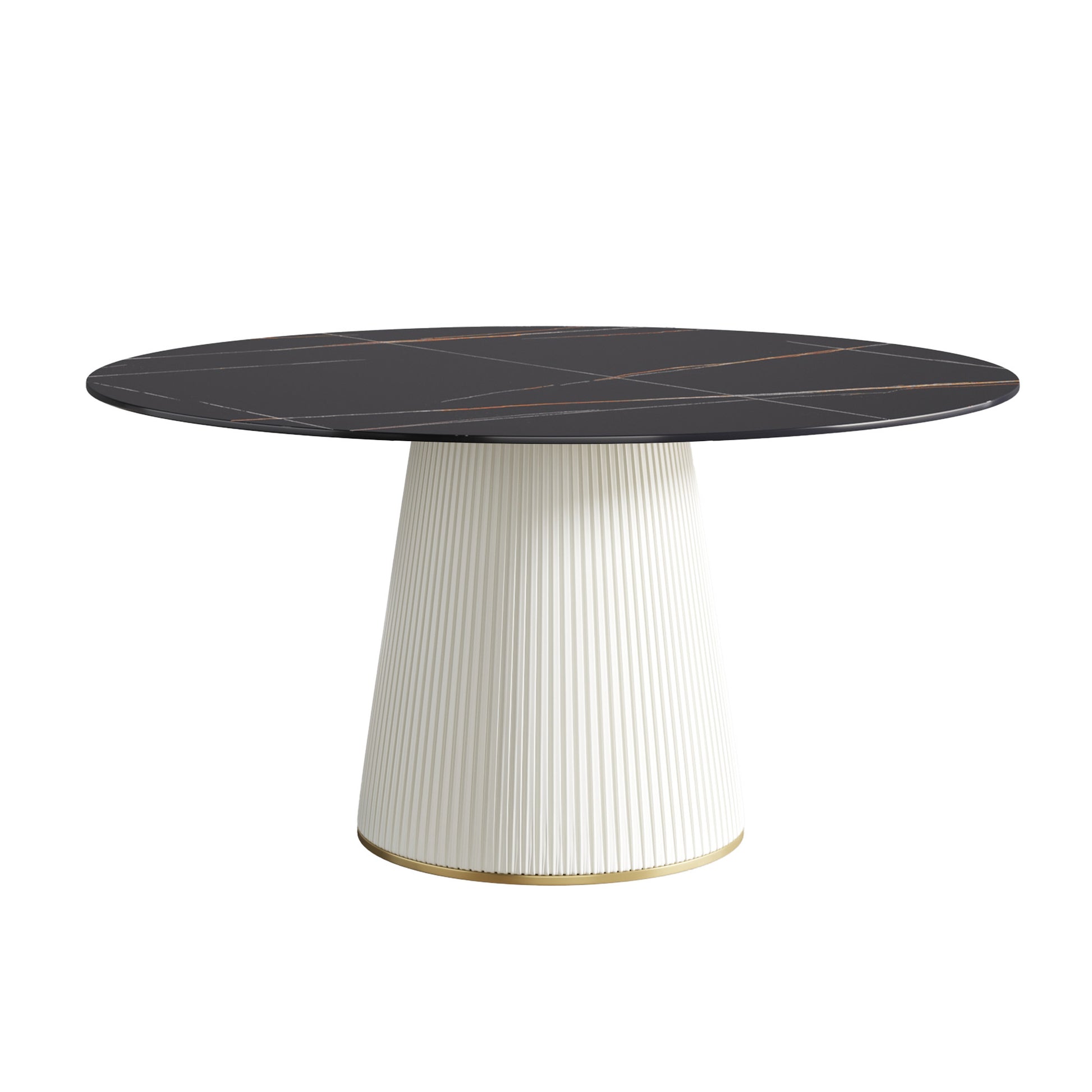 59.05 "Modern Black Artificial Stone Round Beige Plywood Pu Base Dining Table Can Accommodate 8 People. Not Including Chairs. Black Dining Room Plywood Sintered Stone