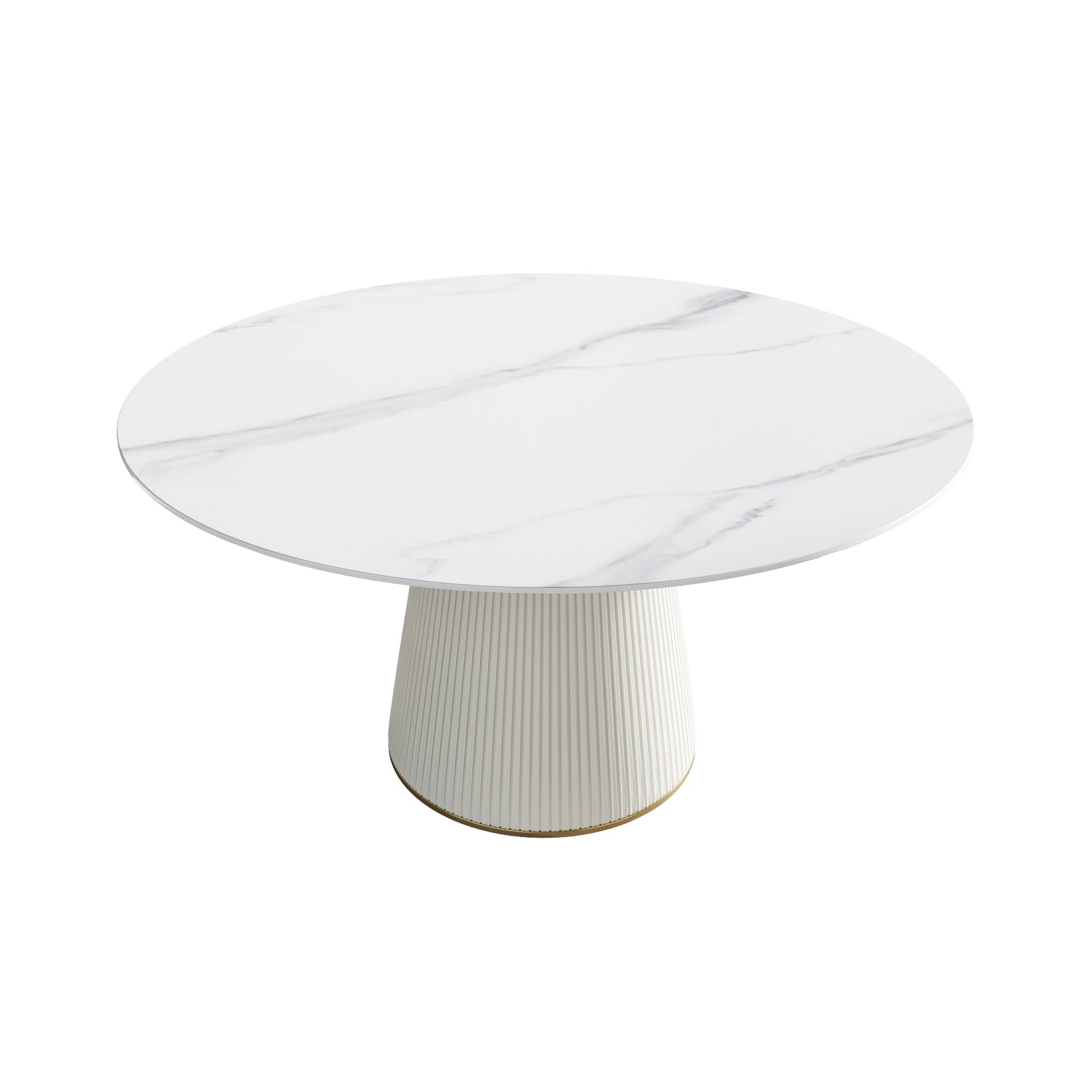 59.05 "Modern White Artificial Stone Round Beige Plywood Pu Base Dining Table Can Accommodate 8 People. Not Including Chairs. White Dining Room Plywood Sintered Stone