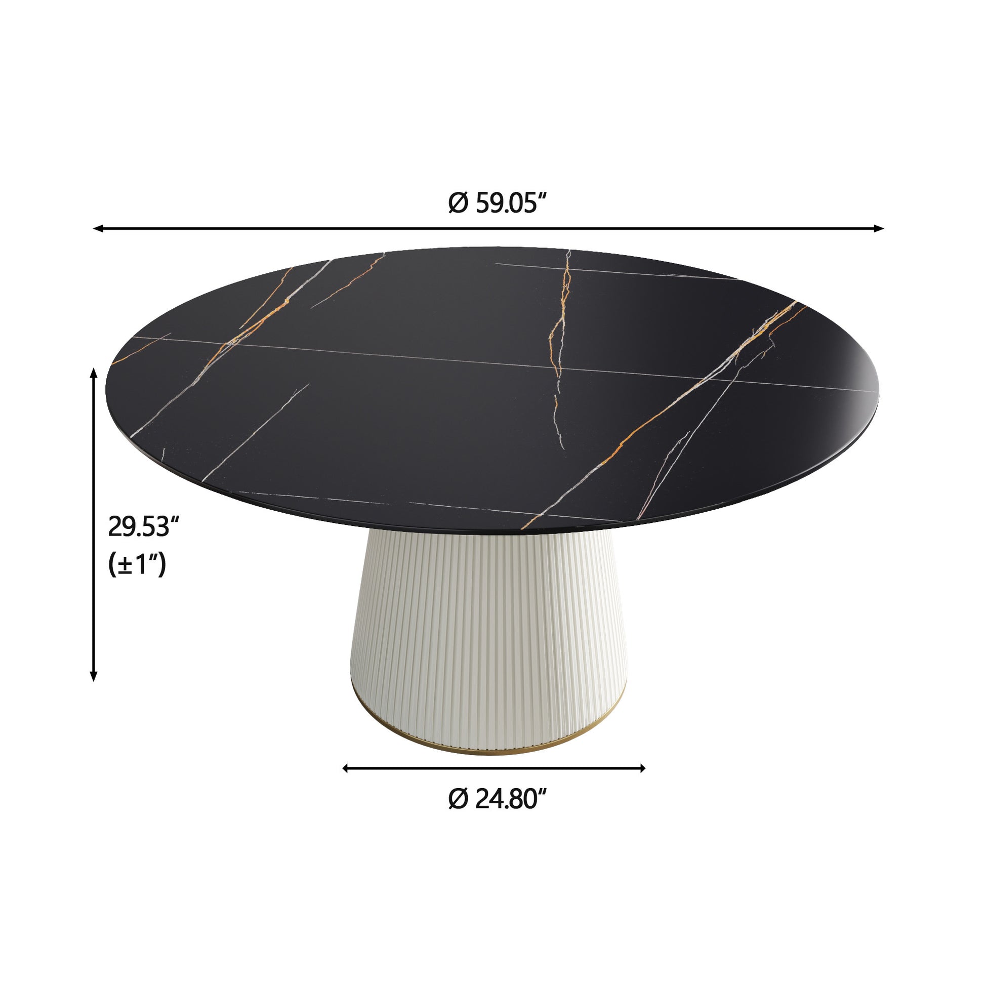 59.05 "Modern Black Artificial Stone Round Beige Plywood Pu Base Dining Table Can Accommodate 8 People. Not Including Chairs. Black Dining Room Plywood Sintered Stone