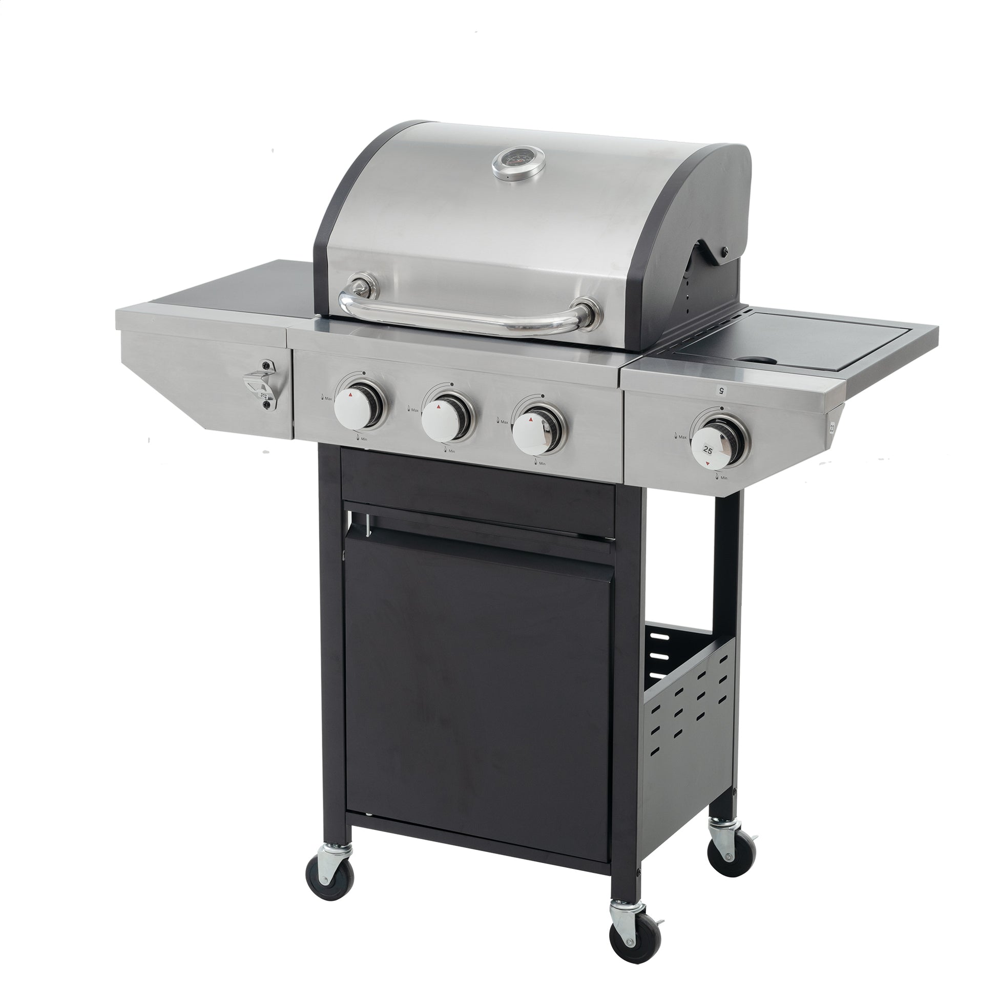 Propane Grill 3 Burner Barbecue Grill Stainless Steel Gas Grill With Side Burner, 37,000 Btu Outdoor Cooking, Patio, Garden Barbecue Grill, Black And Silver Silver Stainless Steel